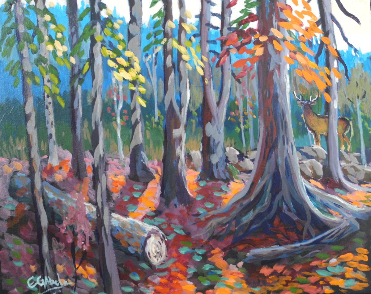 Impressionistic Landscape Acrylic Painting By Edward Abela, 20 X 16, King Of The Forest, Original Artwork