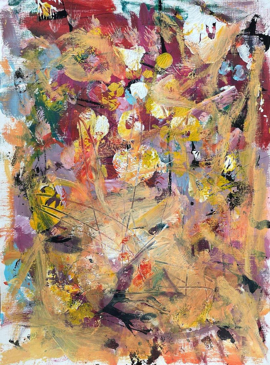 Organic Abstract Acrylic Painting By Christel Haag, 14 X 19, Having A Good Time 3, Original Artwork