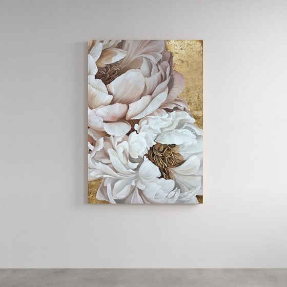 "Golden Silk Flowers 2" Pink gold oil flowers