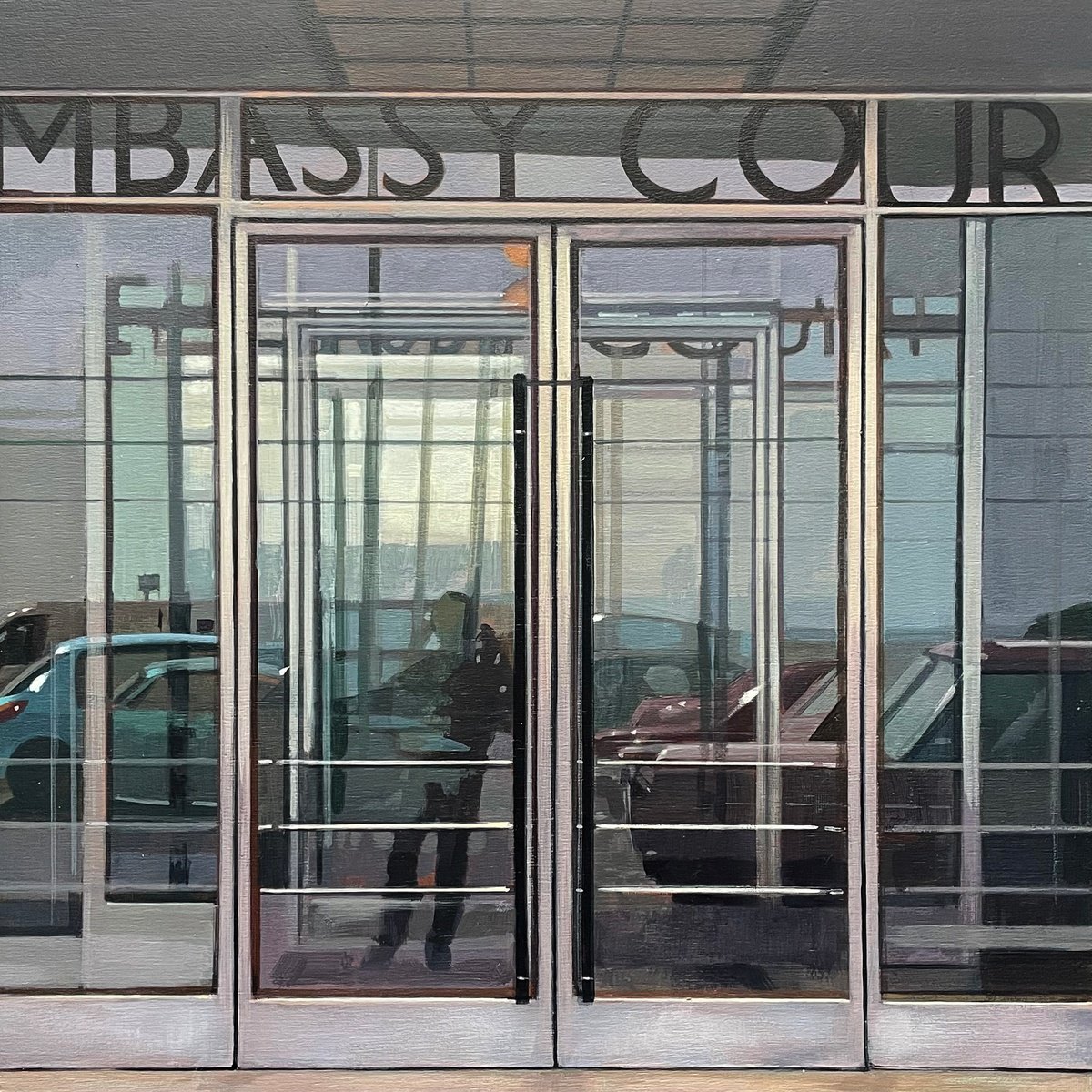 Photorealistic Cityscapes Acrylic Painting By Andrew Morris, 13 X 13, Embassy Court, Original Artwork