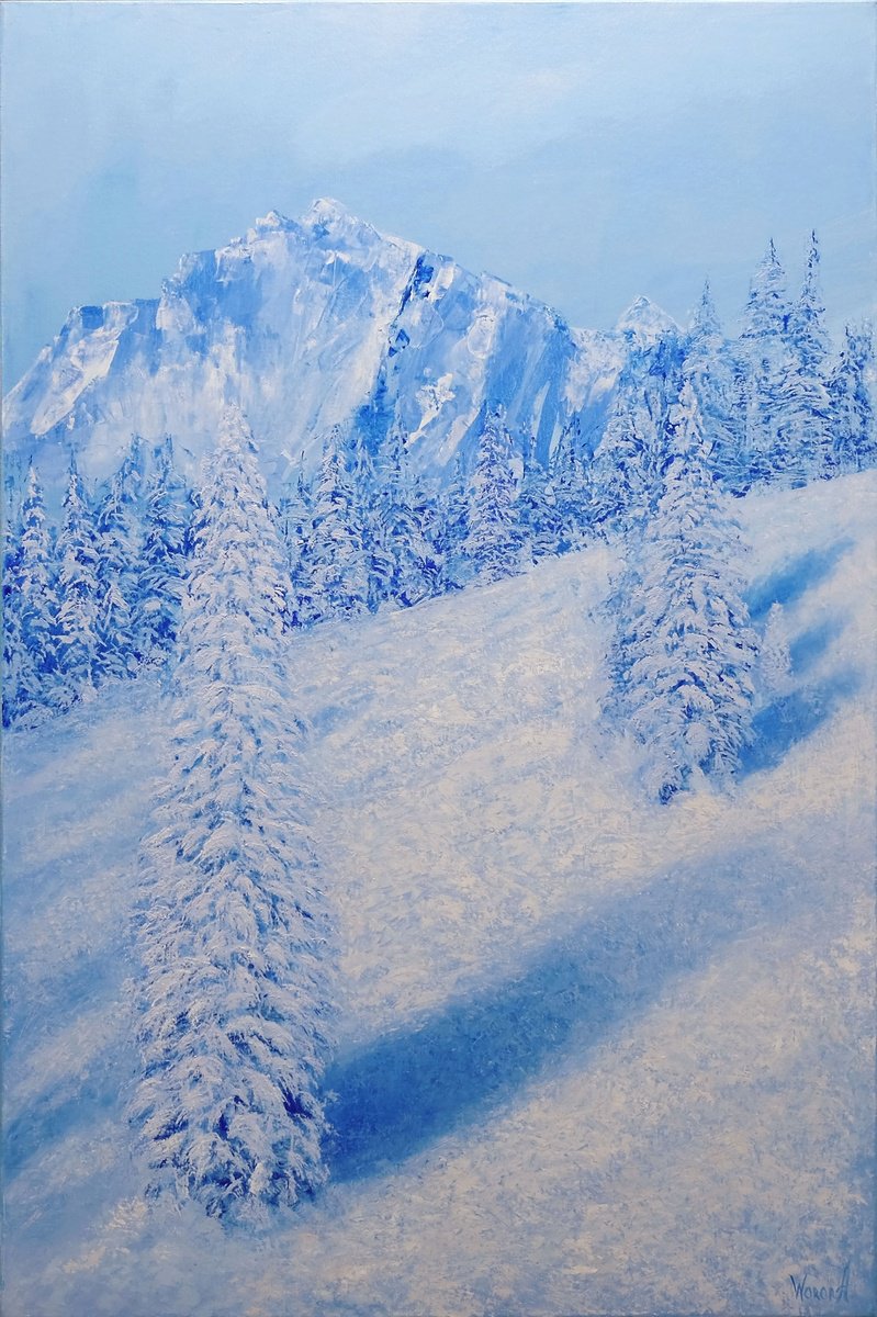 Impressionistic Landscape Oil Painting By Anastasia Woron, 24 X 35, Winter In The Mountains., Original Artwork