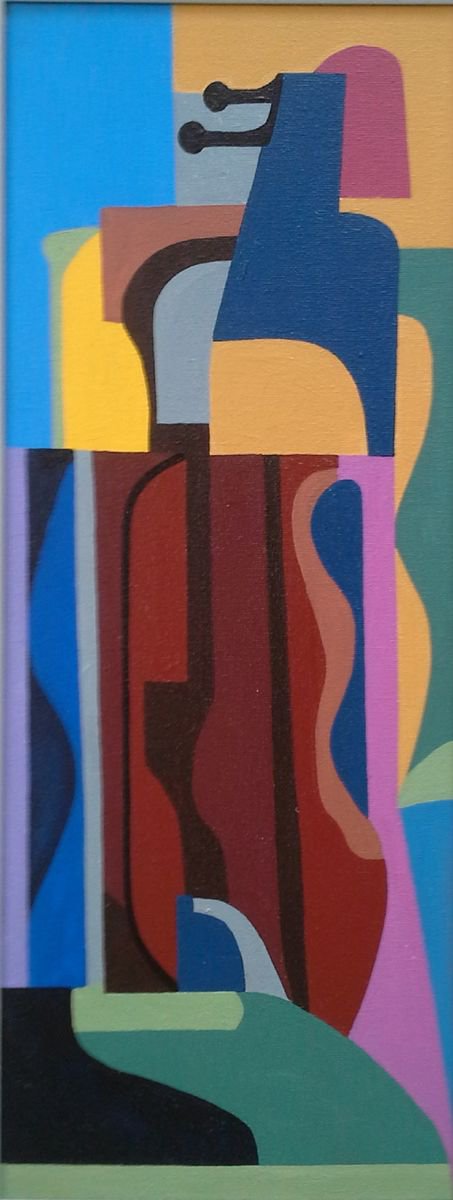 Geometric Abstract Oil Painting By Paul Heron, 11 X 23", Music, Original Artwork