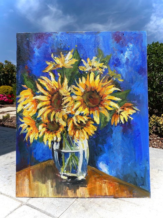 Sunflowers in a Glass Vase