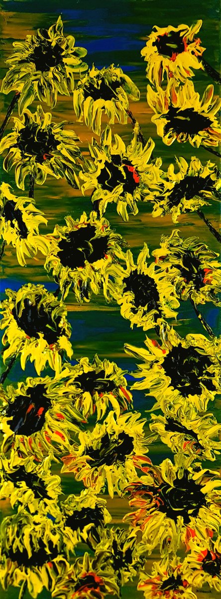 Blooming Sunflowers By Daniel Urbani?k, 12 X 31, Artwork For Sale On Artfinder