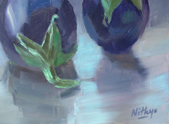 Small Painting - Eggplant reflections - One of a kind artwork, Home decor, Still Life