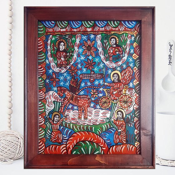 The Prophet Elijah -  LargeTraditional Romanian Folk Icon on Acrylic Glass