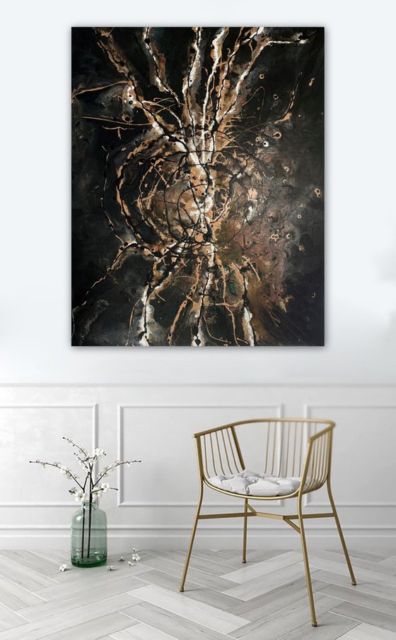 Space Odyssey Abstract 1 Ethereal Black and Gold Large