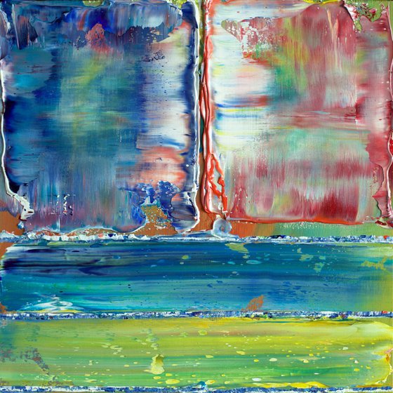 "Soulmates" - FREE USA SHIPPING - Original PMS Abstract Diptych Oil Paintings On Wood, Framed - 26" x 13"