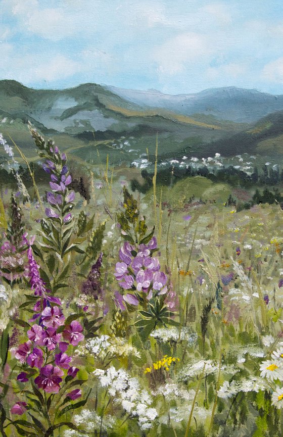 "Mountains in the summer" Original oil painting on canvas, for landscape wall hanging.