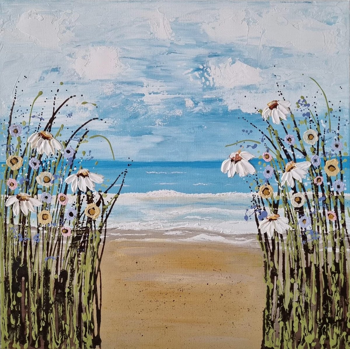  Daisies At The Beach By Cinzia Mancini, 20 X 20, Artwork For Sale On Artfinder