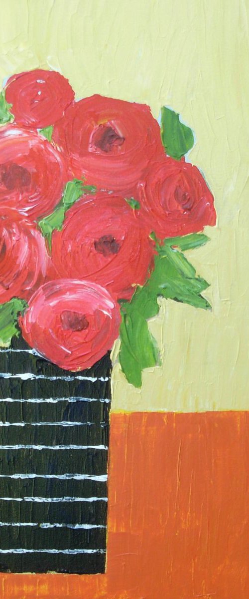 Summer Bouquet in Striped Vase by Jan Rippingham