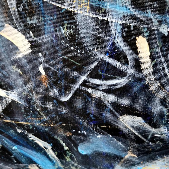 Large Spontaneous Dark Blue Angel Series Painting By KLOSKA