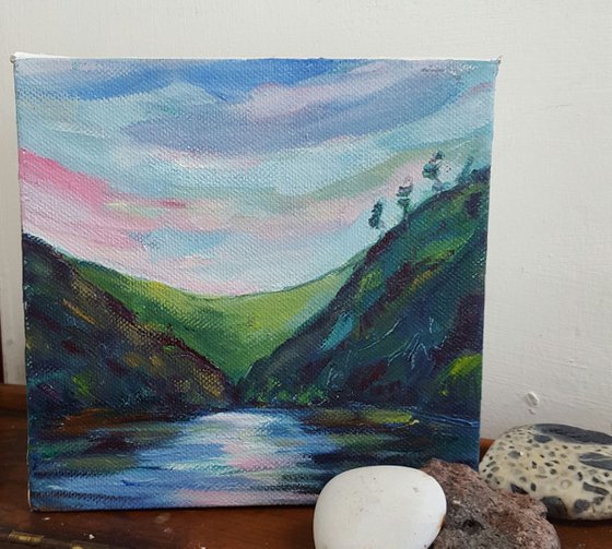Sunset skies over Glendalough Lake, Wicklow Ireland- a mini masterpiece & perfect gift