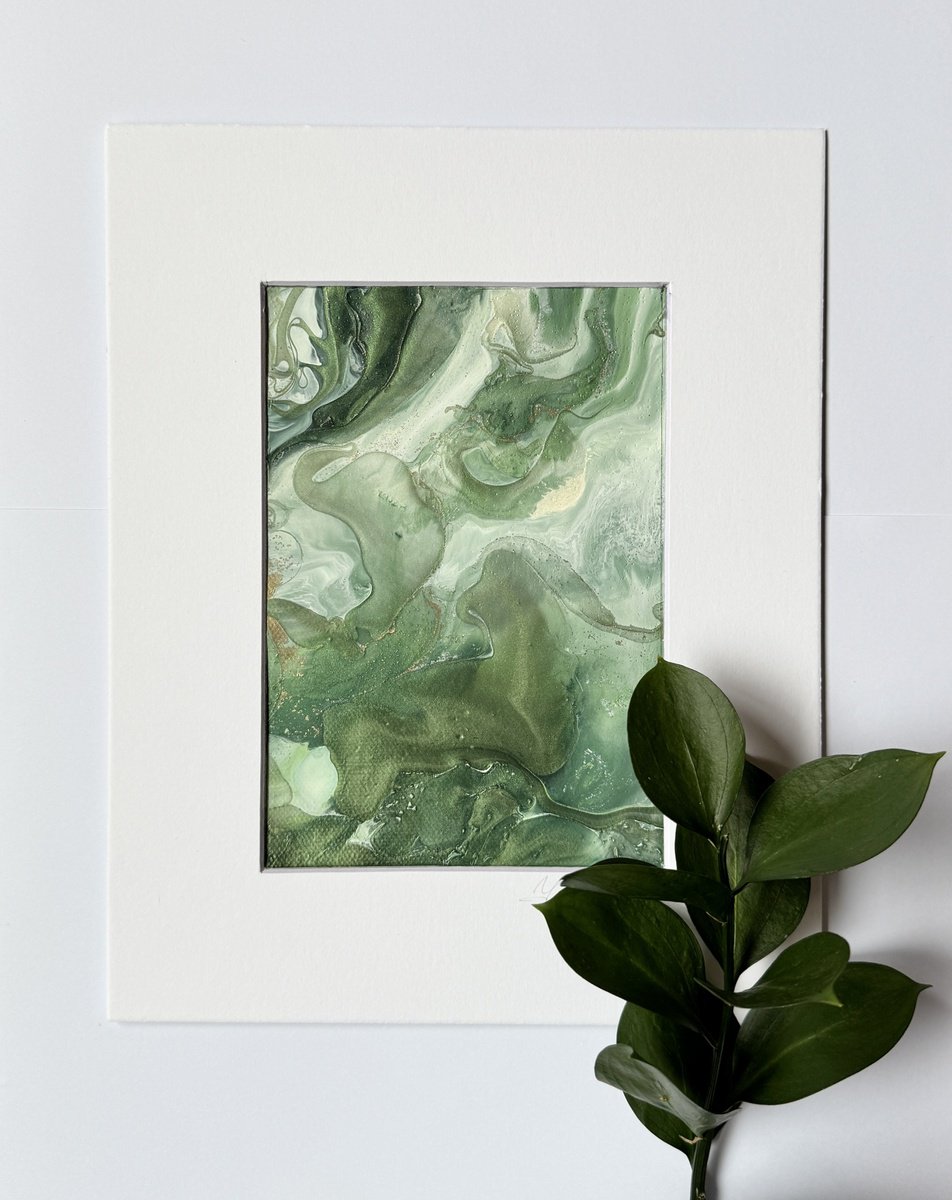 Abstract Botanical Acrylic Painting By Yuliia Poraiko, 5 X 7", Green World, Original Artwork