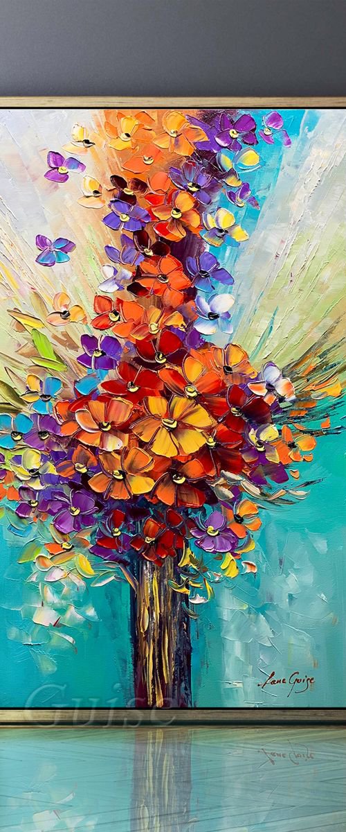 Flowers Painting Seasons of Love Original Abstract Heavy Textured Palette Knife by Lana Guise
