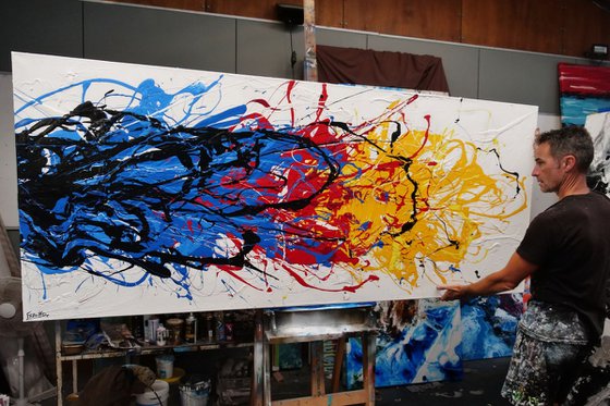 Colour Crash 240cm x 100cm Textured Abstract Art