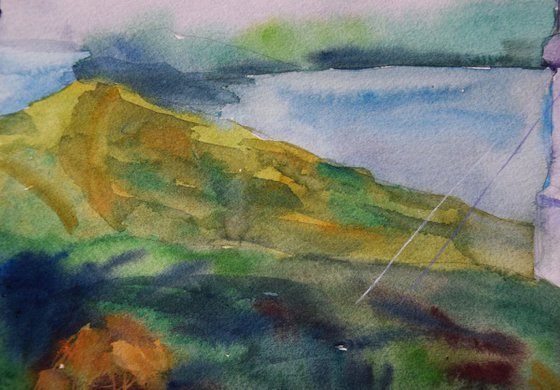 Watercolor painting Lighthouse on Faroe Islands