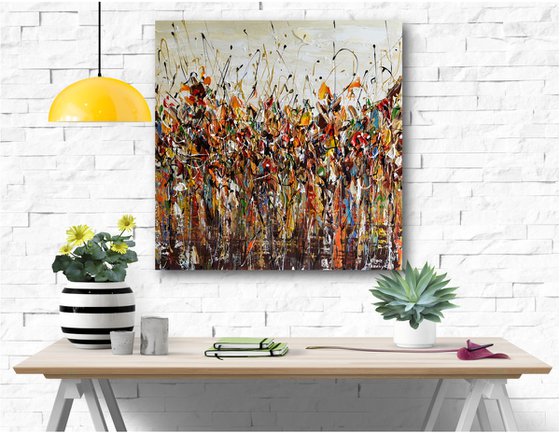 Autumn Joy - Abstract landscape painting on canvas, palette knife art, heavy impasto