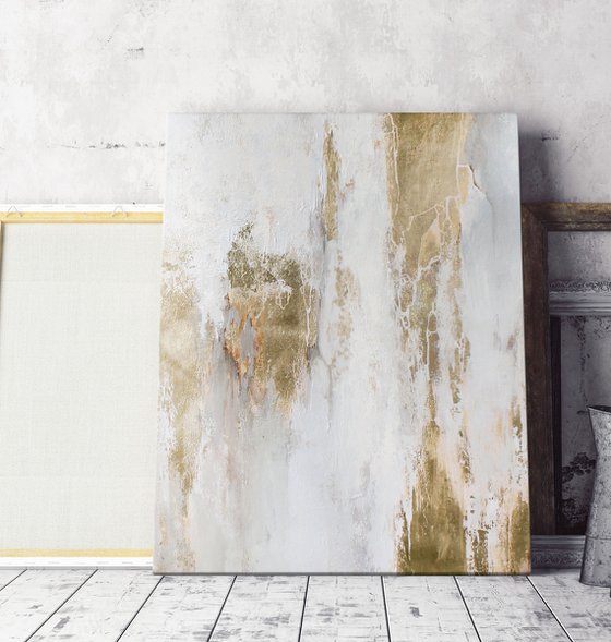 "Cascade 7" Gold white abstract painting art