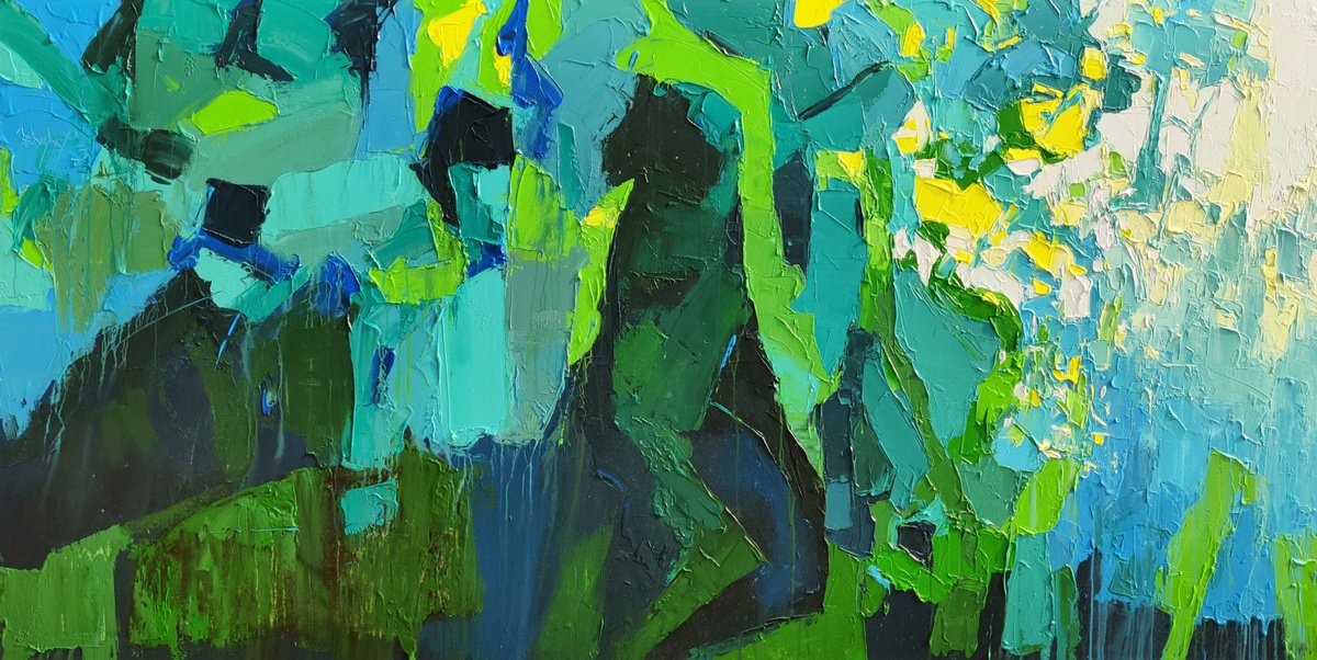 Organic Landscape Acrylic Painting By Abhishek Kumar, 102 X 54, Aqua Dream, Original Artwork
