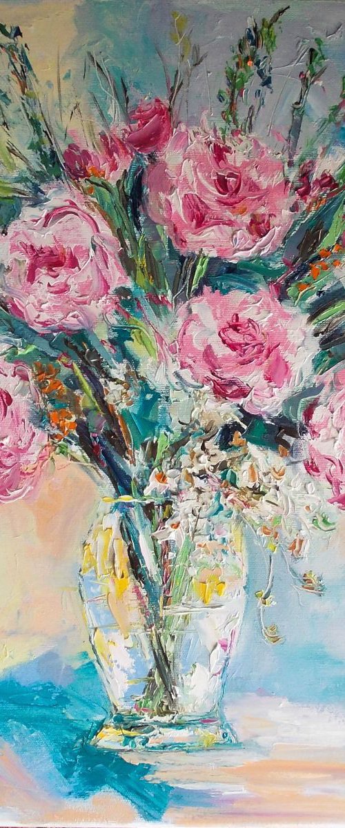 Morning Joy-Roses oil painting-Still life roses by Antigoni Tziora