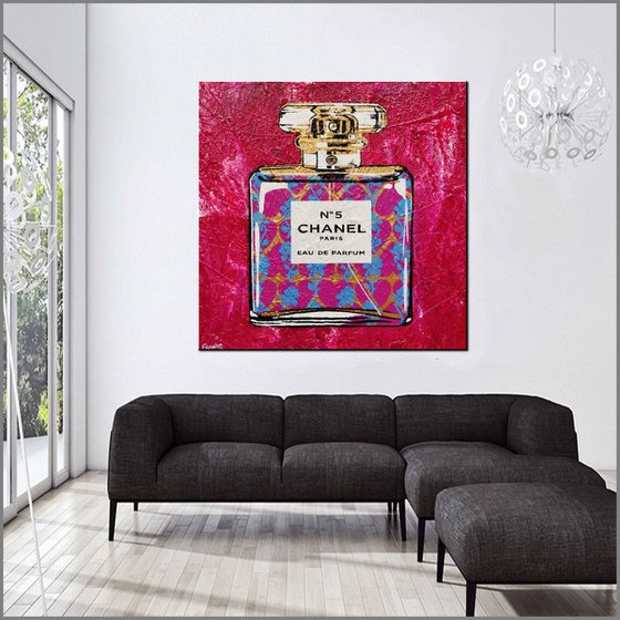 Pink Silk and Chanel 120cm x 120cm Huge Texture Urban Pop Art