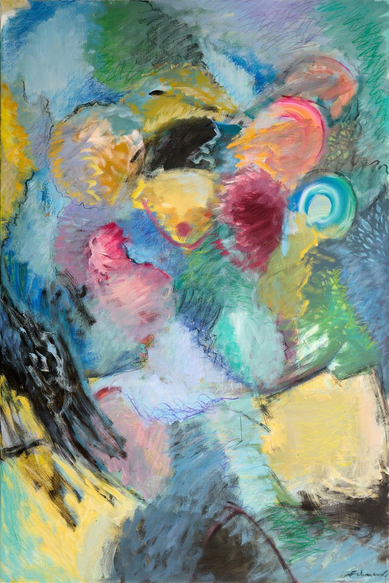 Abstract Acrylic Painting By Uwe Fehrmann, 39 X 59", Springtime, Original Artwork