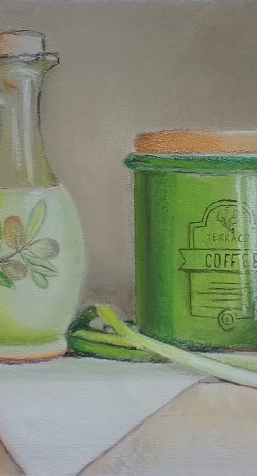 Still Life with lemons and a green jar by Liubov Samoilova