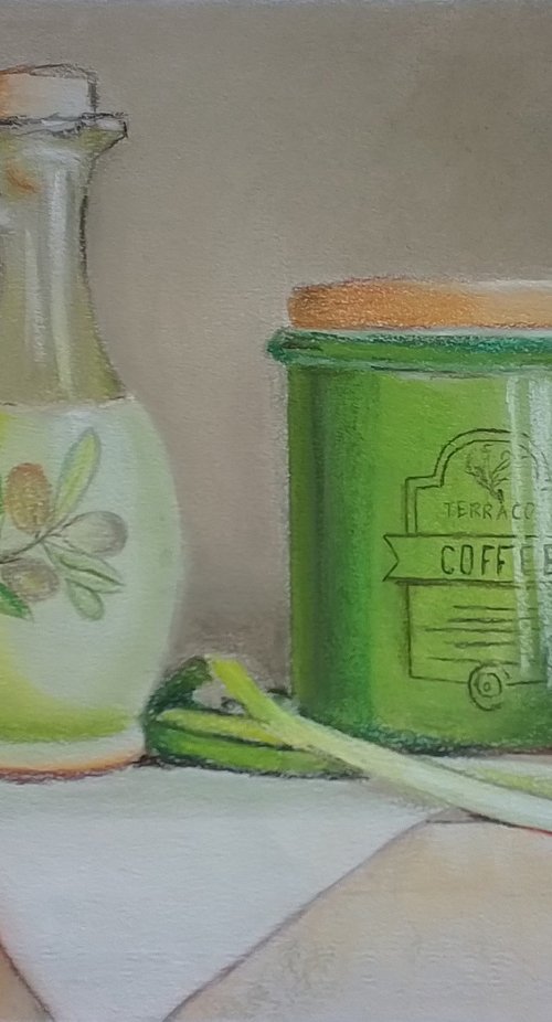 Lemons and a green jar by Liubov Samoilova