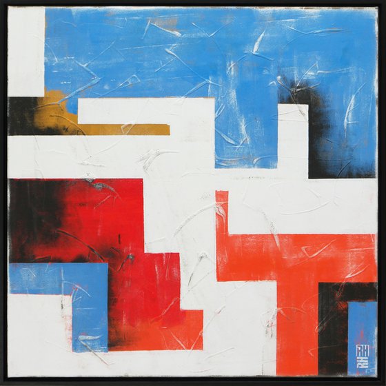 Square Painting - Incl Frame - Orange Mix - 85x85cm - Ronald Hunter 22J