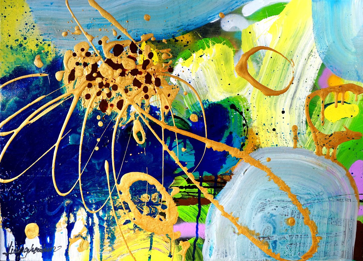 Abstract Acrylic Painting By Liang Hailun, 28 X 20", N°166, Original Artwork