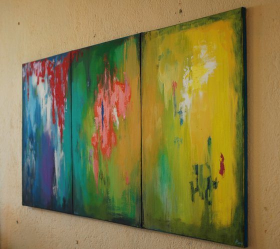 "ABSTRACT #069". Large Abstract Painting. Triptych.