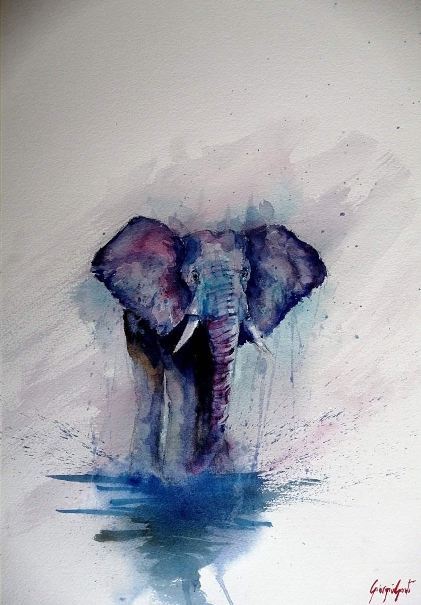 Impressionistic Animal Watercolour By Giorgio Gosti, 14 X 21, Elephant 6, Original Artwork