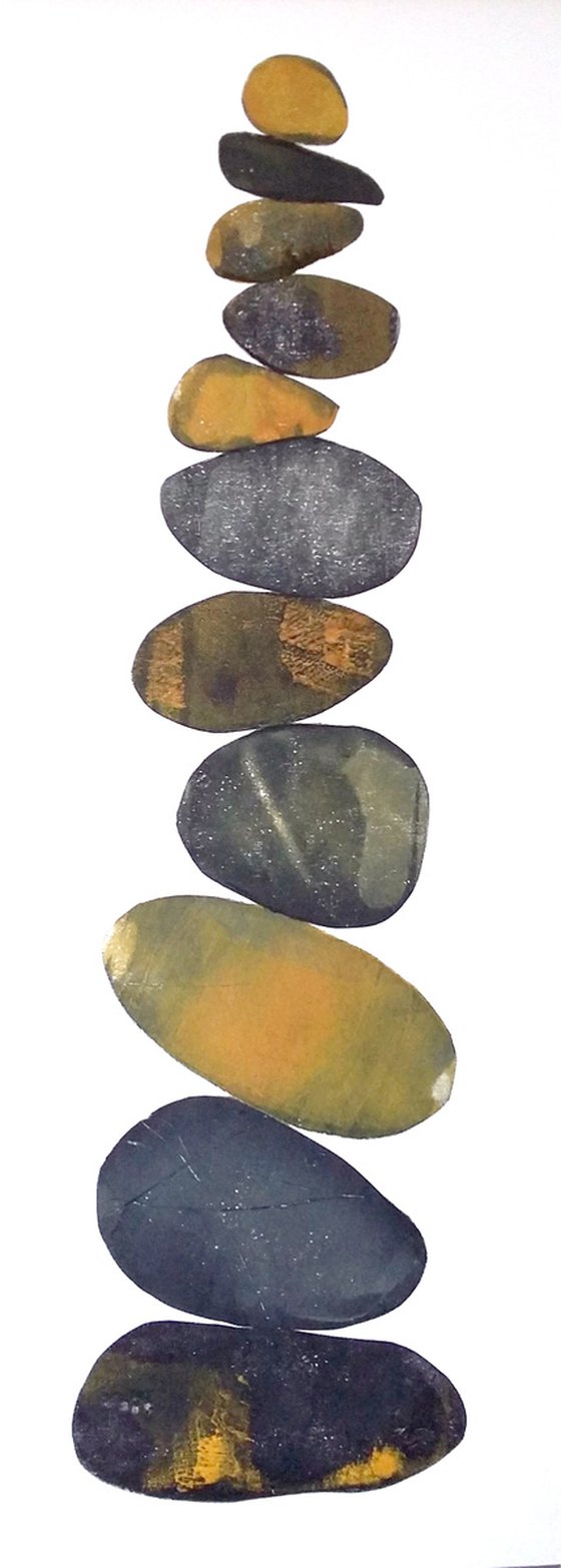 Zen stones - Eleven stones #7  ( banded balancing stones lino/monoprint)