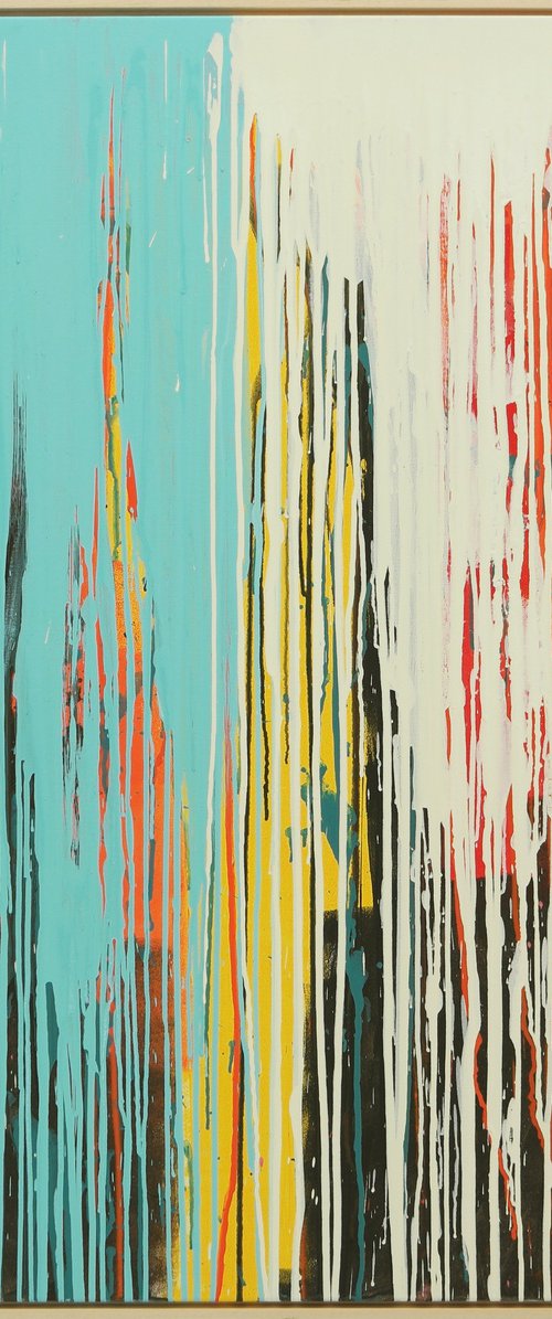 Tip Top Drips Orange and Blue XL - 125x125cm - Incl. Frame - Ronald Hunter - 03M by Ronald Hunter