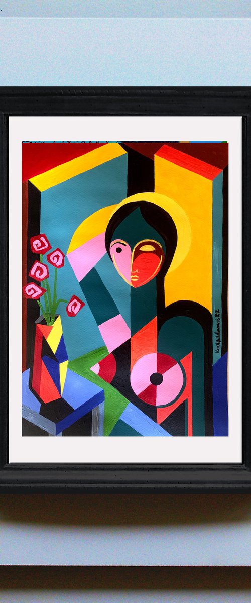 Woman with Red Roses by Koola Adams