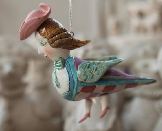 Spring Birdy. Tiny hanging sculpture