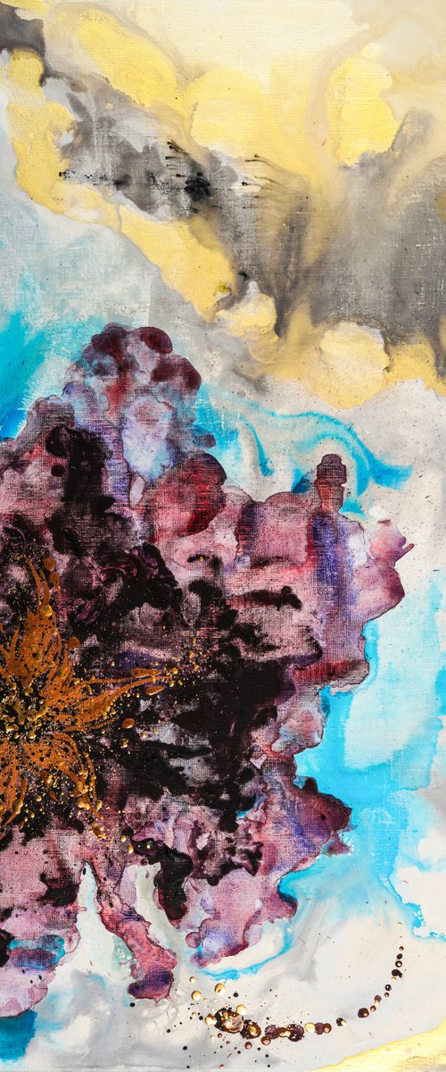 FLOWER FANTASY - Great abstraction. Colorful flower. Gold leaf. Bloom. Miracle. Appeasement. by Marina Skromova
