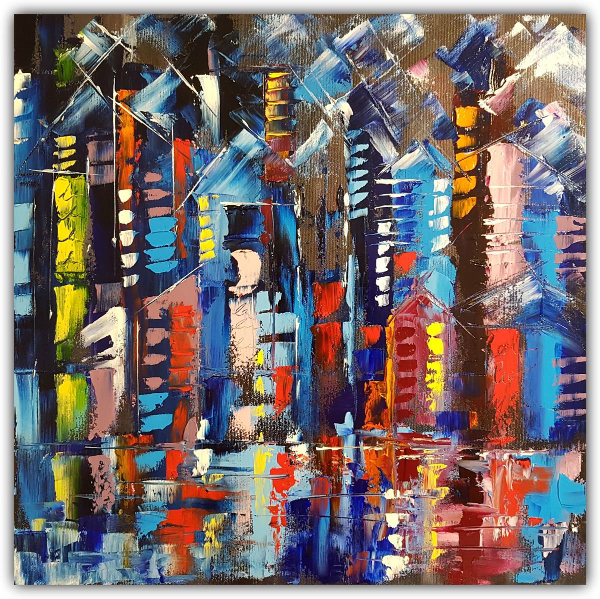 Colorful abstract city 40*40cm by Anna Reznik