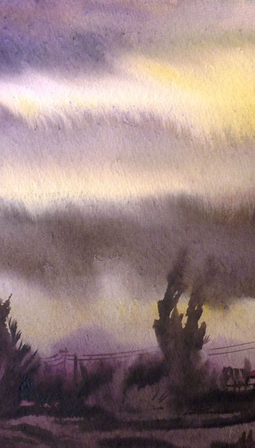 Storm & Rainy Day-Watercolor on Paper by Samiran Sarkar