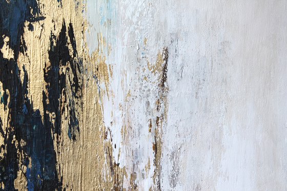 "Flow 1" Abstract blue and gold acrylic art