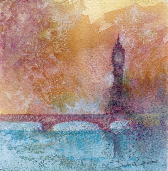 London, Big Ben on the Thames original Watercolour, framed