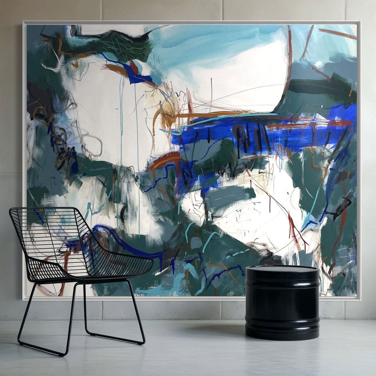 Expressive Abstract Acrylic Painting By Cheryl Harrison, 67 X 55, As Fas As One Can See, Original Artwork