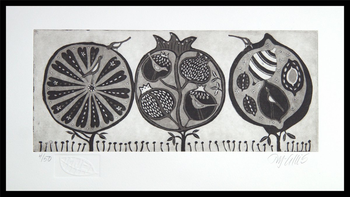 Dream Orchard, aquatint etching by Mariann Johansen-Ellis