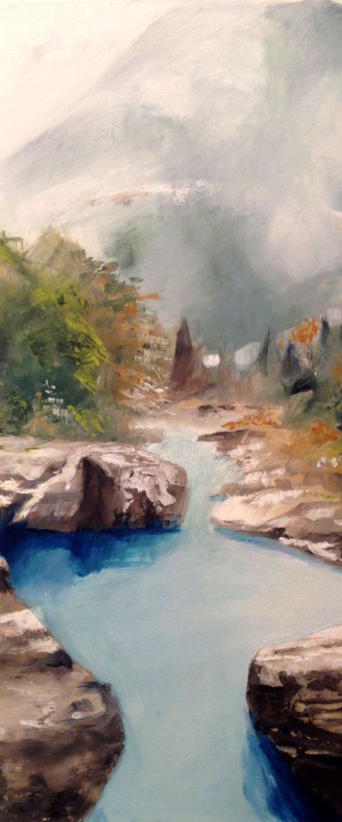 The river runs slowly- original oil on paper - 38 x 42 cm (15 x 16,5 inches) by Carlo Toma