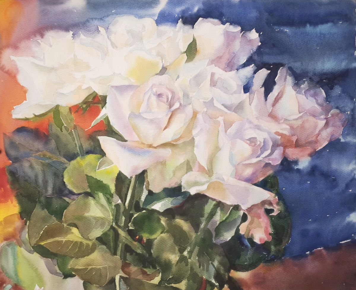 Impressionistic Watercolour , Roses#7 By Yurii Pashkov, 22 X 18, Artwork For Sale On Artfinder