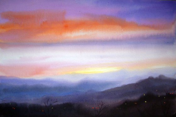 Beauty of Evening Himalaya - Watercolor on Paper