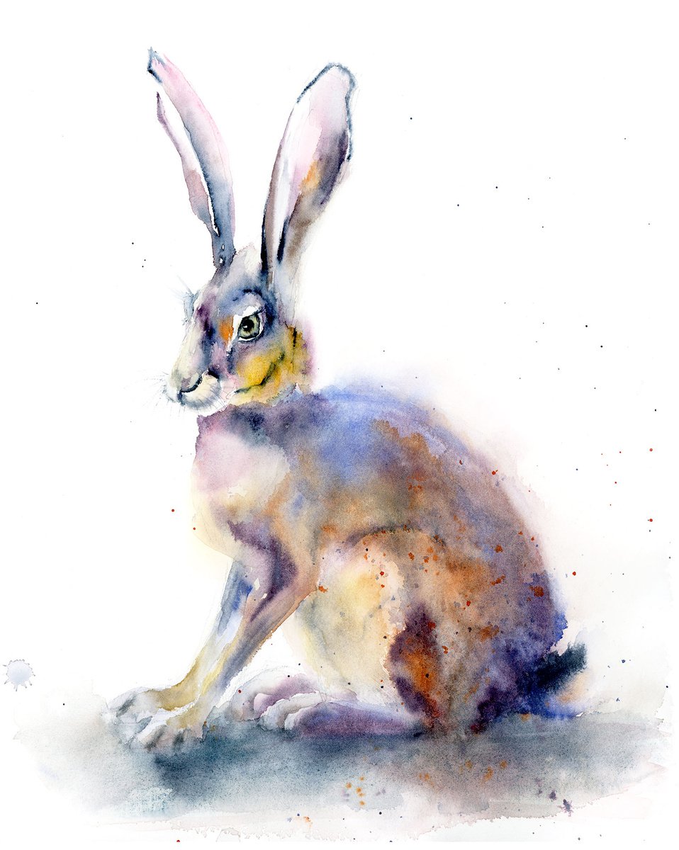 Impressionistic Animal Watercolour By Olga Tchefranov (Shefranov), 12 X 15", Rabbit, Original Artwork