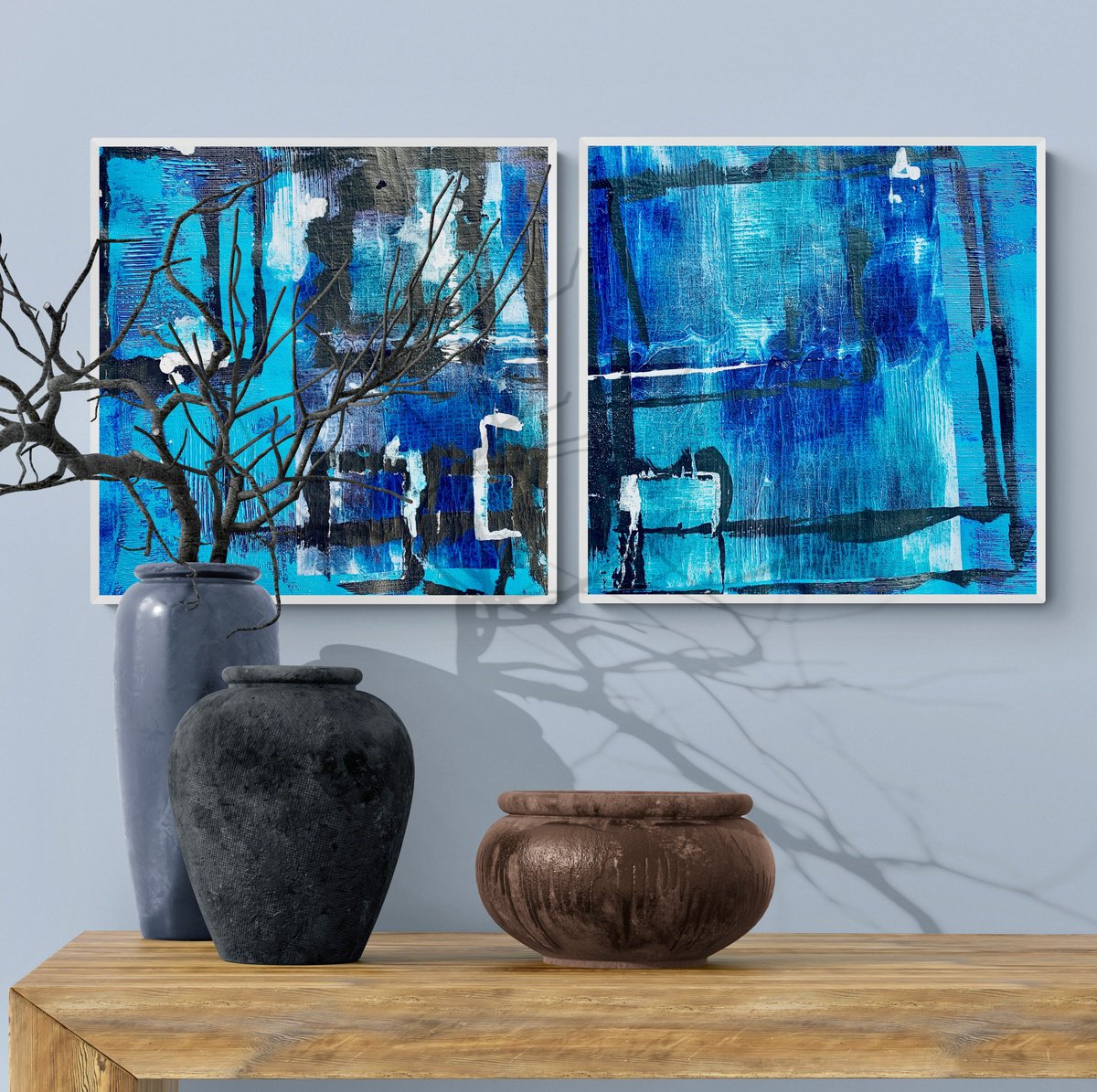 Abstract No. 3523 blue  - set of 2 by Anita Kaufmann