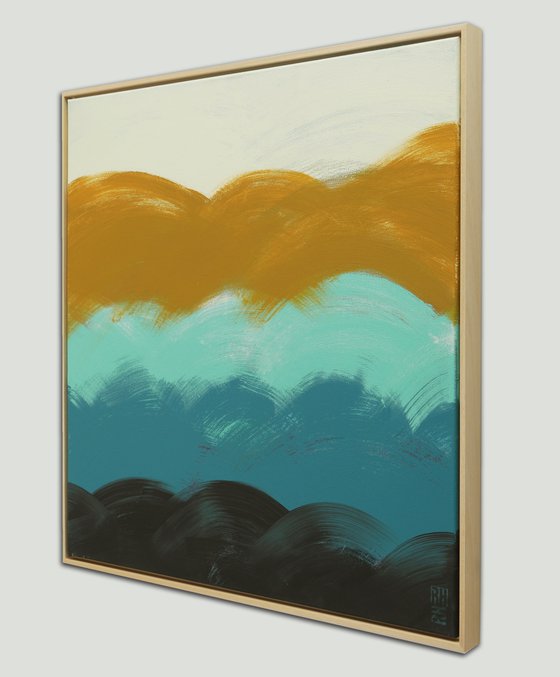 Original Square Painting - The Wave - (incl. natural floating frame) - 29J